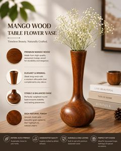 Vase à fleurs en bois pour la décoration de la maison, pot de fleurs décoratif avec fleurs artificielles pour le salon, la chambre à coucher, centre de table - Product Image 5