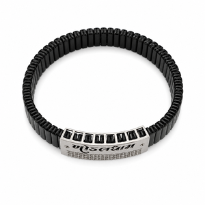 Pulsera de Eslabones Negros de Plata de Ley 925 con Circonita Cúbica, Placa con Nombre Grabada, Diseño Moderno Unisex para Hombre, para Bodas - Product Image 2