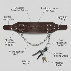 Ceinture de musculation en cuir premium, robuste, avec chaîne en acier pour tractions, dips et entraînement de force - Product Image 4