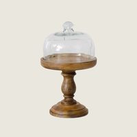Support à gâteau rond en bois traditionnel de haute qualité avec couvercle en verre, compatible lave-vaisselle, pour une mise en place classique de la table à manger, rangement pour boulangerie