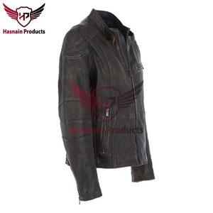 Chaqueta de Cuero Genuino Marrón para Hombre, Estilo Motero, Cafe Racer, de Piel Vacuna, con Hombros Acolchados, Clásica, Personalizada, para Invierno - Product Image 2