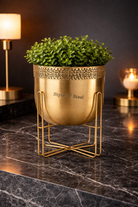 Gold Iron Powder Coated Durable Multi-Purpose Modern Classic Outdoor & Indoor Floor Planter with Drainage - Product Image 2