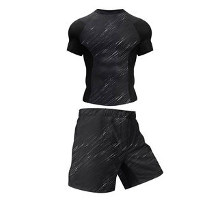 Custom Men's MMA Compression <b>Shirt</b> and Fight Shorts Set Breathable Polyester Spandex BJJ <b>Boxing</b> Muay Thai Gym Training - Product Image 1