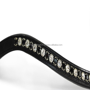 Cristales redondos de cristal blanco y negro de marca personalizada diamante con incrustaciones de canal vacío banda de ceja de caballo de cuero acolchado - Product Image 1