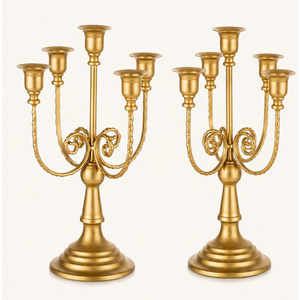 Candélabre vintage en métal doré à 5 bras, porte-bougie pour centre de table de mariage de luxe, élégant support à bougies pour banquets et événements - Product Image 5
