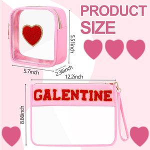 2 Pezzi Regali per il Giorno di Galentine, Borsa per il Trucco a Cuore Rosso, Custodia Cosmetica Trasparente in PVC Impermeabile, Portatile da Viaggio per Oggetti da Toeletta - Product Image 2