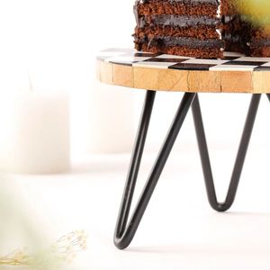 Wooden Cake Stand Round Dessert Display Rack Geometric Pattern Metal Legs Suitable for Party Wedding bakeries, cafés, restaurant - Product Image 5