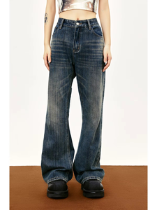 Vintage Style Straight Jeans for Men Women Niche Street Washed <b>Old</b> Bamboo Knot Vibe Mid Waist Breathable Casual Denim <b>Pants</b> - Product Image 3