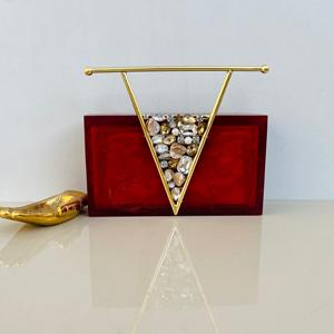Bolso de Noche de Lujo Verde Esmeralda de Resina con Asa Metálica de Alambre Dorado y Flores, Cartera Rígida para Fiesta, Boda o Novia - Product Image 6