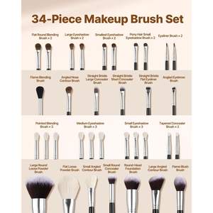 34pcs Soft Bristle Makeup <b>Brush</b> <b>Set</b> for Foundation Blending <b>Eyeshadow</b> - Product Image 2