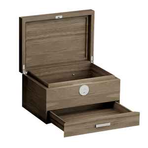 Caja de Almacenamiento Rústica de Madera con Tapa con Bisagras, Cajón Extraíble, Cierre Circular, Acabado Natural - Product Image 1