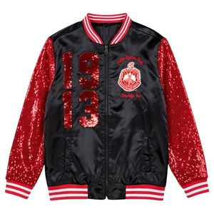 Delta Sigma Theta Black Satin Sequin Jacket for Women Comfortable Fit Premium Fabric Greek Sorority Apparel Casual Wear - Product Image 4