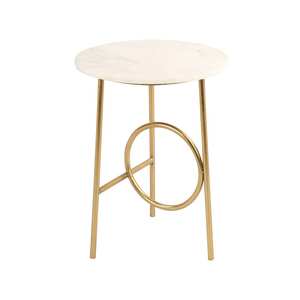 <b>Small</b> Round <b>White</b> Natural Marble without Grains Coffee <b>Table</b> with Steel Pipe Frame - Product Image 3