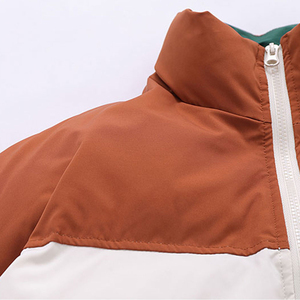 Unisex Color Blocking Puffer <b>Jacket</b> Stand Collar Zipper Closure Windproof Polyester Shell Winter Casual Loose Fit - Product Image 6