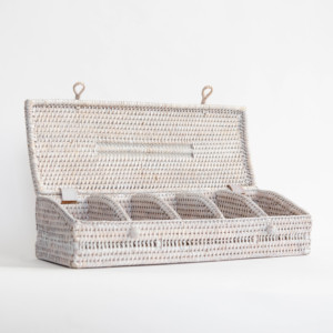 Wooden tea box woven rattan section basket <b>with</b> <b>lid</b> storage <b>boxes</b> for dried fruits & candies - Product Image 2