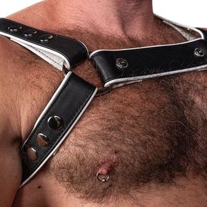 Mens Hunter Leather Harness White Adjustable Shoulder Straps Premium Leather Club Wear Body Harness - Product Image 6