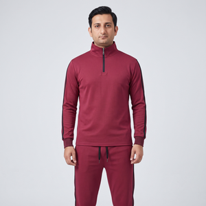 Custom 1/4 <b>Zip</b> Midweight Men's Tracksuit 100% Polyester Contrast Stripes Drawstring Closure Quick Dry Full-Length <b>Side</b> Pockets - Product Image 1