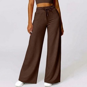 Premium Chocolate Brown Wide Leg Sweatpants High Waist <b>Drawstring</b> Lounge <b>Trousers</b> Casual Yoga Fitness Flare Pants - Product Image 5
