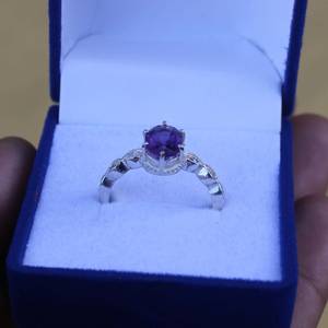 Bague en améthyste naturelle, argent sterling 925, pierre de naissance de février, bague de promesse, cadeau d'anniversaire pour femme - Product Image 2