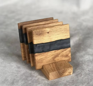 Sous-verres et porte-gobelets classiques écologiques en bois et résine époxy, 4x4 pouces, carrés, pour la cuisine - Product Image 3