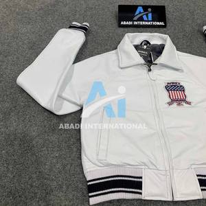 Veste en cuir Avirex blanche American Flight pour femmes, en cuir de vache véritable, veste en cuir Avirex pour femmes, veste courte - Product Image 4