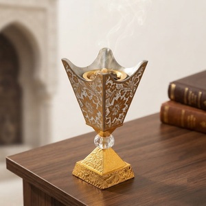 Brûleur d'encens en calligraphie arabe dorée, base en bois, support en métal ajouré pour Bakhoor Mabkhara, décoration Ramadan Aïd, meilleur prix - Product Image 3