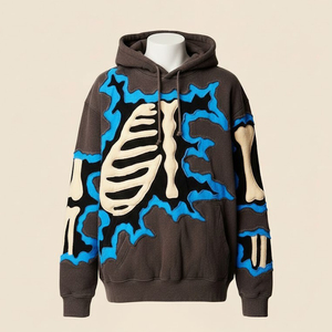 New Arrival Custom Embroidered <b>Gothic</b> Oversized Zipper-Up <b>Hoodie</b> Washed 100% Cotton 220 Grams Men's <b>Hoodie</b> - Product Image 1