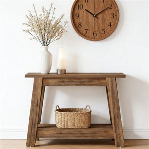 Consolle a doppio strato in stile rustico con ripiani aperti e spazio contenitore per ingresso, foyer o divano - Product Image 2