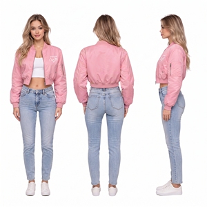 Chaqueta de vuelo MA1 corta para mujer con logotipo personalizado OEM, cuello mandarín, cortavientos, chaqueta bomber corta de nailon y poliéster para mujer - Product Image 5