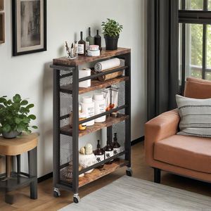 Carrello portaoggetti sottile a 4 ripiani con maniglia e ruote - Product Image 1