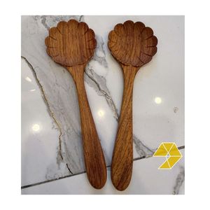 Juego de cucharas de madera talladas a mano con diseño floral, utensilios de cocina, venta al por mayor y al por menor, mango corto, chapado en plata, pulido espejo, minimalista - Product Image 2