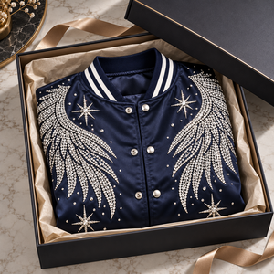 Chaqueta de Satén con Pedrería Elegante, Chaqueta Bomber Premium con Cristales Brillantes y Ajuste Cómodo para un Estilo Casual Urbano - Product Image 5