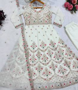 Ensemble de kurta pakistanais brodé pour femmes, été/hiver, coupe droite, avec dupatta en mousseline, tenue de soirée de créateur, salwar kameez - Product Image 5