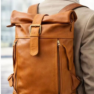 Heavy Duty Leather <b>Roll</b> Top Rucksack Brass Hardware Travel Bag Manufacturer For B2B Platforms LTBP-0218 - Product Image 1
