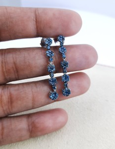 1.06 Cttw Round Cut Color-Enhanced Blue Natural Diamond Drop Dangle <b>Earrings</b> 925 Sterling Silver, <b>Earrings</b> for Women, Push <b>Back</b> - Product Image 3