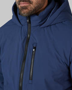 Men's Blue <b>Hooded</b> Puffer <b>Jacket</b> Windproof Breathable Eco-Friendly Polyester Winter Casual Coat Zipper Closure Front Logo - Product Image 4