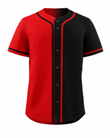 Jersey Bisbol Pria Bermotif Merah Hitam Lengan Pendek Kancing Depan Bernapas Cepat Kering Kemeja Olahraga Regular Fit Semua Musim