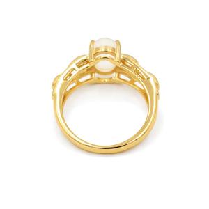 Bague de créateur en argent sterling 925 avec cabochon ovale en pierre de lune africaine, bande gravée, plaqué or et rhodium, bijoux tendance - Product Image 4