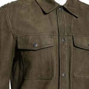 Mens Olive Suede <b>Trucker</b> Shirt <b>Jacket</b> Single Breasted Woven Casual Waterproof Plus Size Men's Outdoor Sport <b>Jacket</b> with pocket - Product Image 6