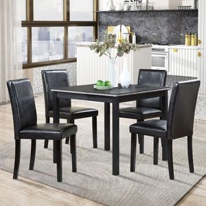 5-Piece Wooden Dining Room Table <b>Set</b> with <b>Square</b> Table and 4 Upholstered Chairs for Kitchen Use - Product Image 5