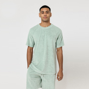 Conjunto de Camiseta y Pantalones Cortos de Algodón Verde Menta para Hombre, Cuello Redondo, Color Sólido, Ropa Casual de Verano, Tejido Transpirable - Product Image 2