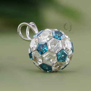 14K White Gold 8.50 CT Lab Grown Diamond Ball Pendant Hexagon Brilliant Cut Blue White Invisible Setting Sphere Necklace - Product Image 4
