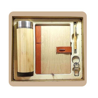 Ensemble cadeau promotionnel 4 pièces en bois et cuir PU, couleur personnalisée, logo personnalisé, carnet, horloge de bureau, porte-cartes, boîte cadeau