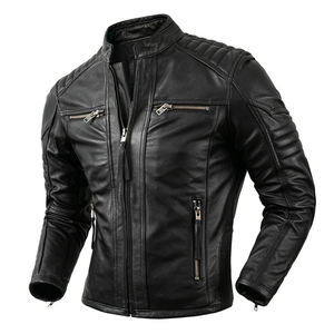 Veste en cuir véritable pour homme, grande taille, style motard, respirante, réversible, motif, collection hiver. - Product Image 4