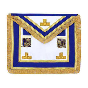 Tablier de Franc-Maçon Provincial en Satin Blanc avec Bordure Bleu Royal et Franges Chaîne Dorée – Accessoires Cérémoniels de Loge Maçonnique - Product Image 5