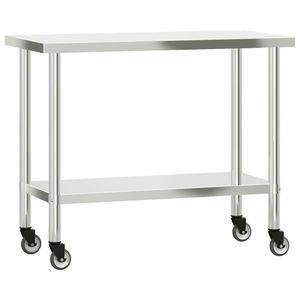 Tavolo da lavoro cucina commerciale con ruote 43.3 \ "x21.7 \" x33.5 \ "fabbricazione in acciaio inox - Product Image 2