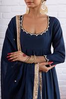 Salwar Kameez traditionnel bleu marine en coton avec bordure dorée, coupe ample, longueur cheville, vêtements décontractés pour femmes, style Inde Pakistan