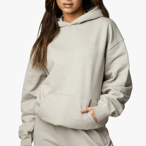 Nouveau design – Sweat à capuche polaire pour femme, 100 % coton, couleur unie, respirant, coupe oversize, avec logo personnalisé et techniques de lavage - Product Image 1