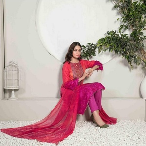 Elegante decoración de botones de encaje de la marca Tawakkal, vestidos casuales de verano para mujer de 3 piezas, lavables, naturales, Pakistán, India, venta completa - Product Image 1