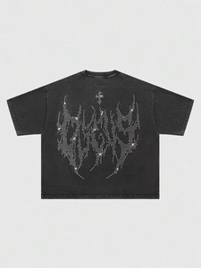 T-shirts Homme Streetwear Personnalisés en Gros, Design Hip Hop Strass, Coton Oversize Délavé Vintage 300G, Fournisseur Américain Personnalisé - Product Image 2